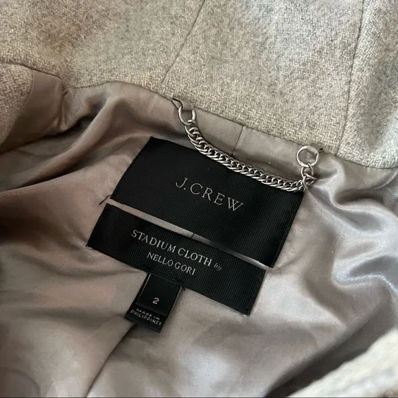 J.Crew Gray Peacoat jacket with removable faux fur on hood in Stadium cloth wool - Picture 2 of 4